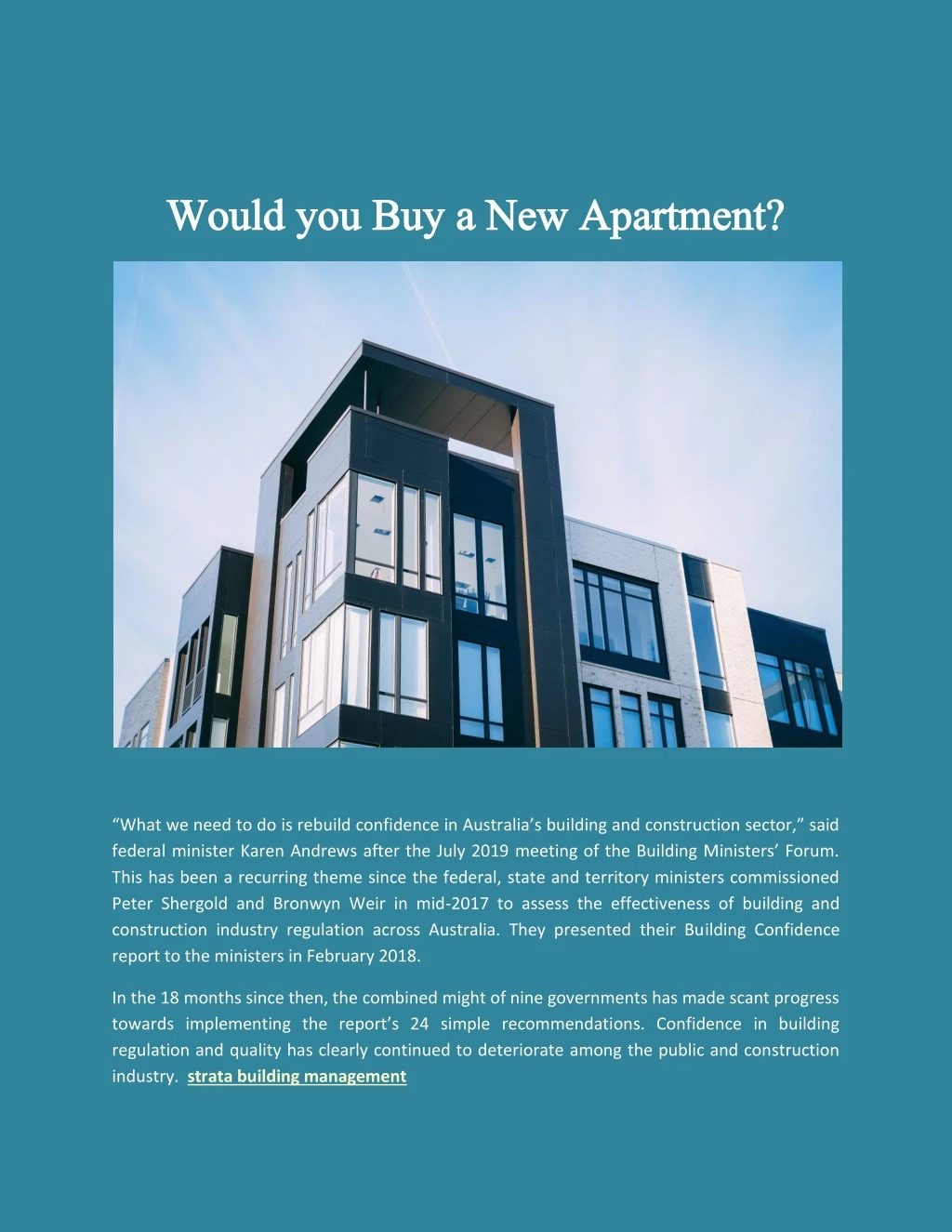 would you buy a new apartment would