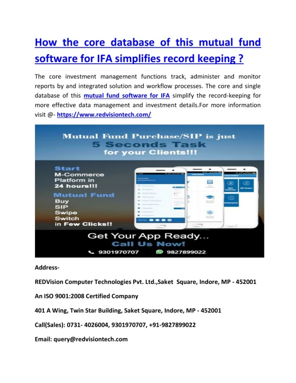How the core database of this mutual fund software for IFA simplifies record keeping ?