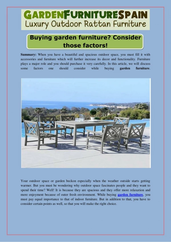 Buying Garden Furniture Consider Those Factors!