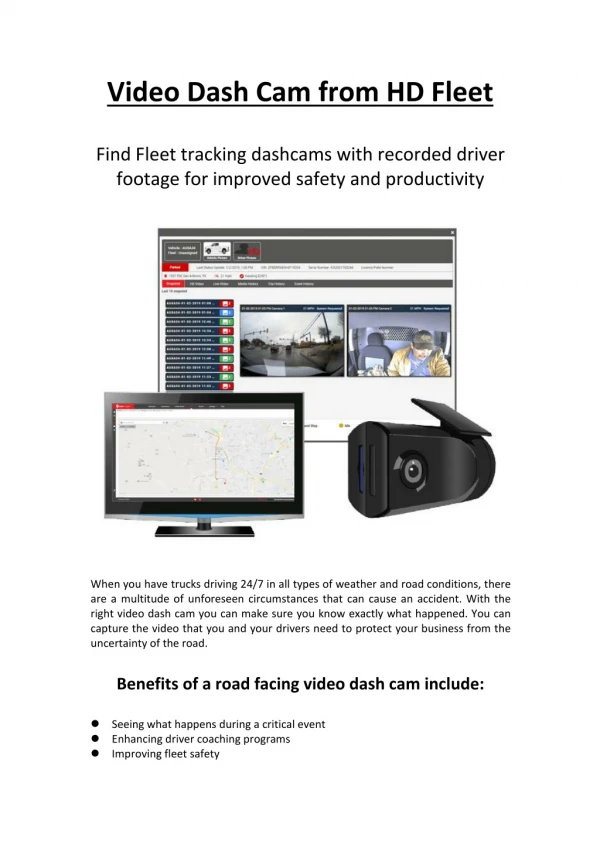 Truck Video Dash Cam with GPS Tracking from HD Fleet