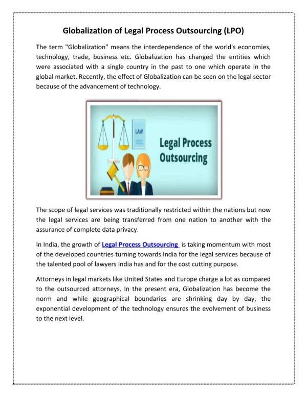 Globalization of Legal Process Outsourcing (LPO)