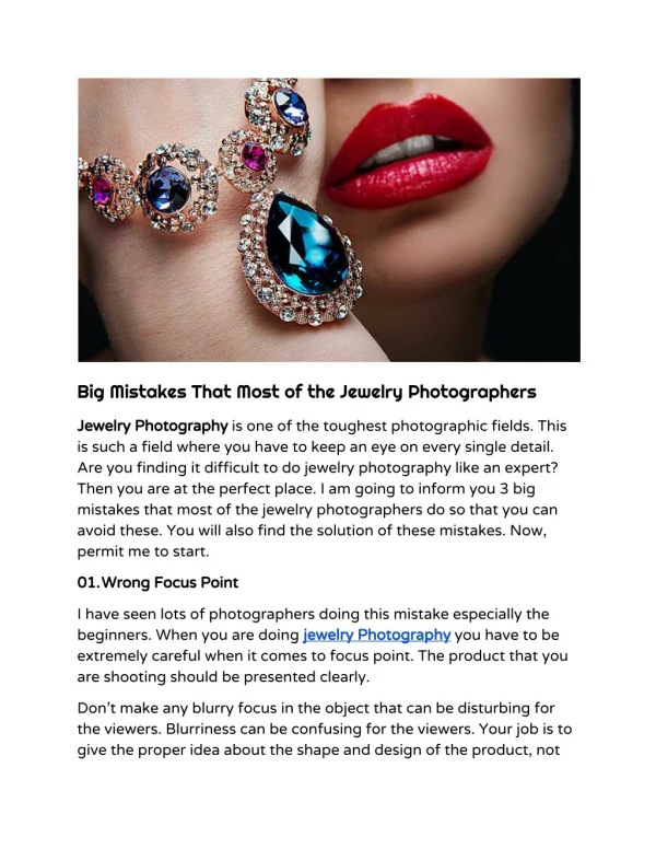 Common Mistakes of the Jewelry Photographers
