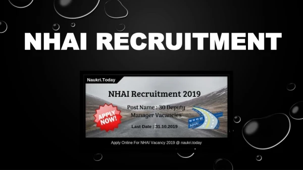 NHAI Recruitment 2019 | Apply Online for 30 Deputy Manager Vacancies