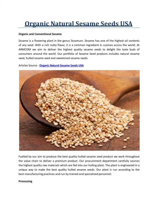 Organic Natural Sesame Seeds USA