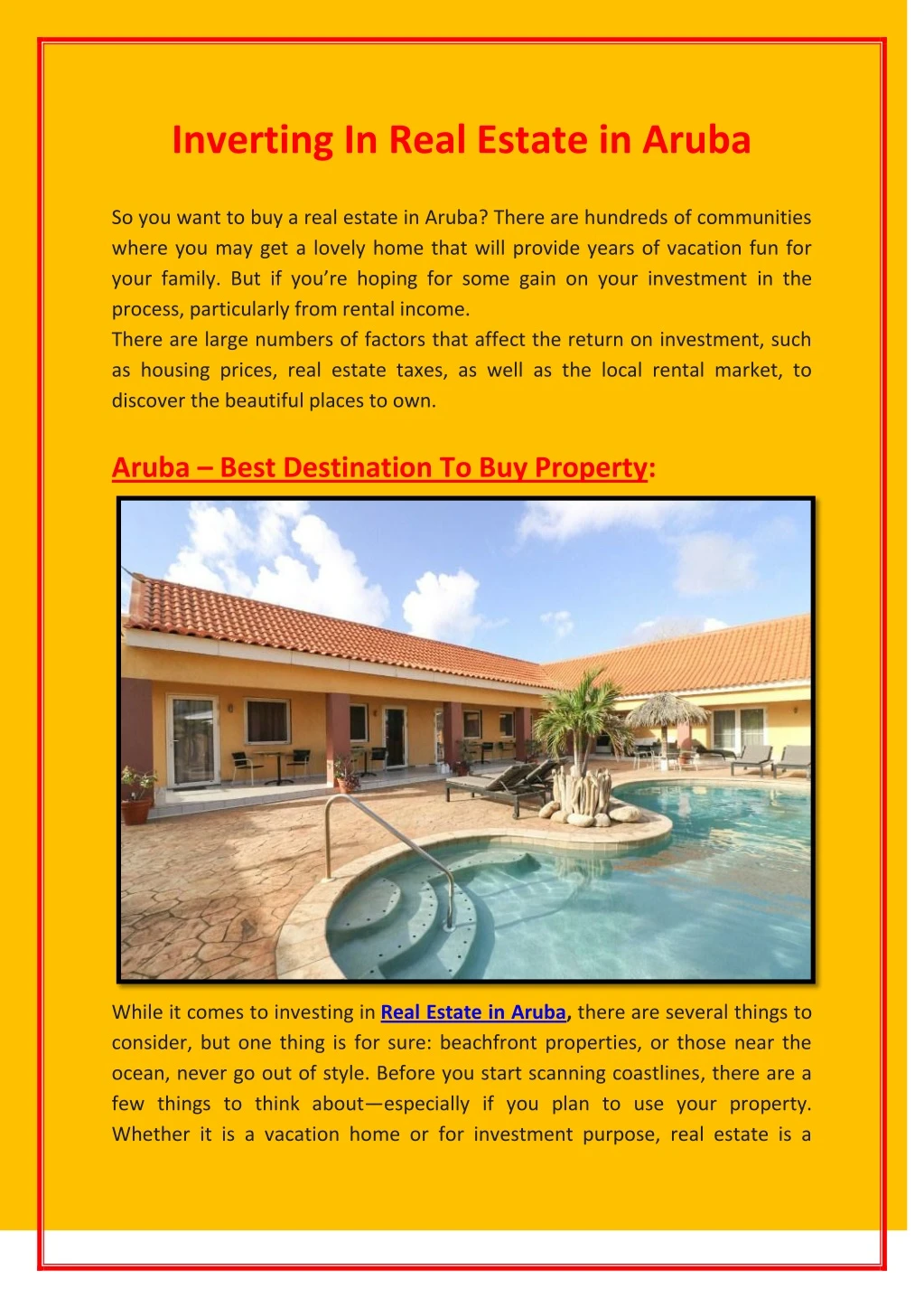 inverting in real estate in aruba