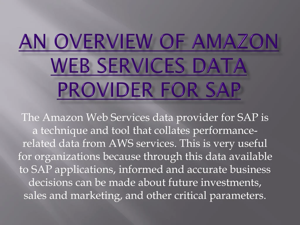 an overview of amazon web services data provider for sap