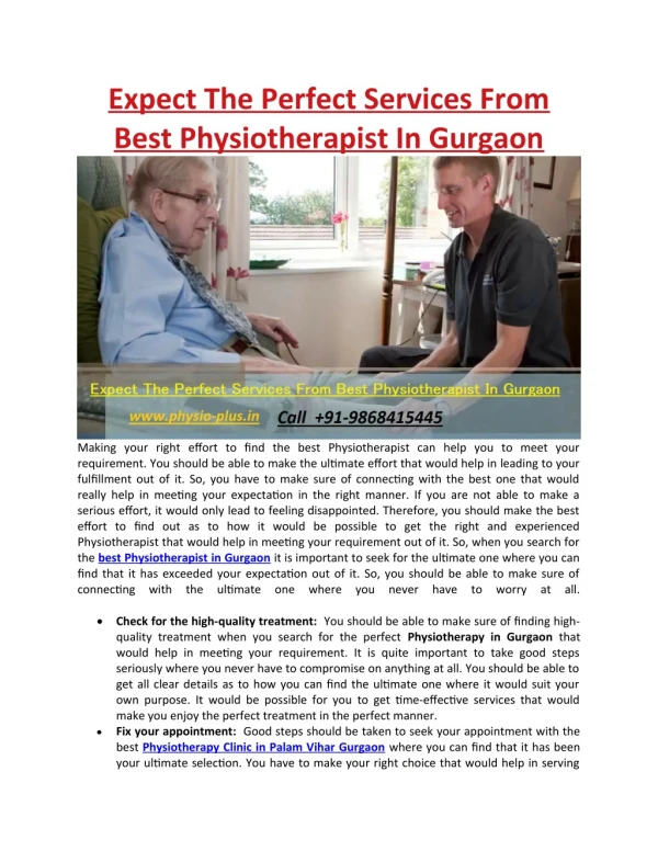 Expect The Perfect Services From Best Physiotherapist In Gurgaon