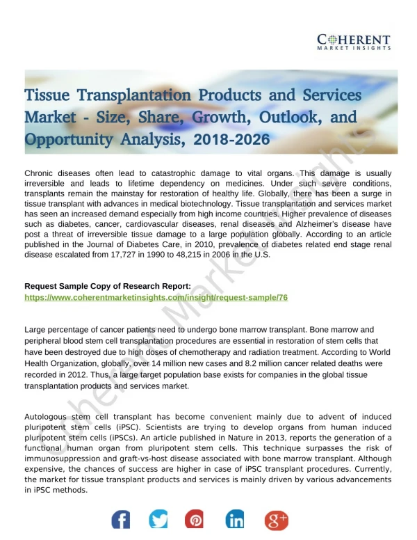 Tissue Transplantation Products and Services Market Set for Rapid Growth and Trend, by 2026