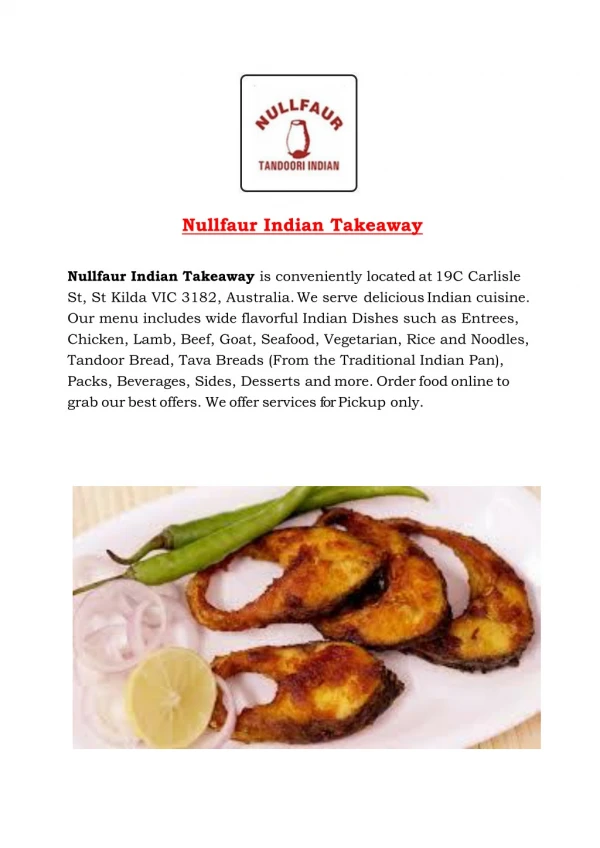 15% Off - Nullfaur Indian Takeaway-St Kilda - Order Food Online