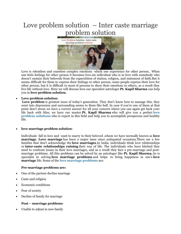 Love Problem Solution - inter caste marriage problem solution