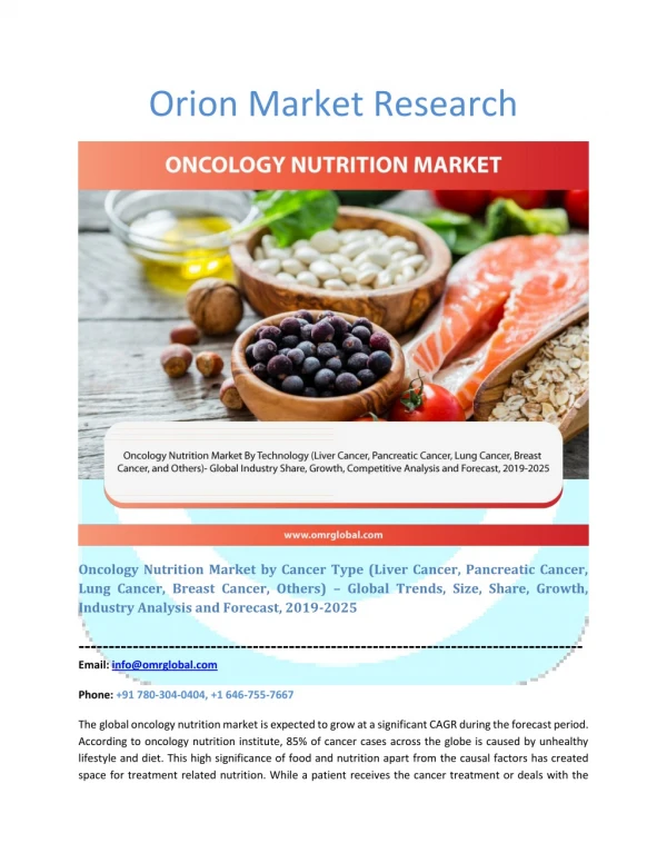 Oncology Nutrition Market: Global Market Size, Industry Trends, Leading Players, Market Share and Forecast 2019-2025