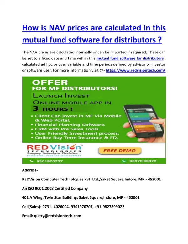 How is NAV prices are calculated in this mutual fund software for distributors ?