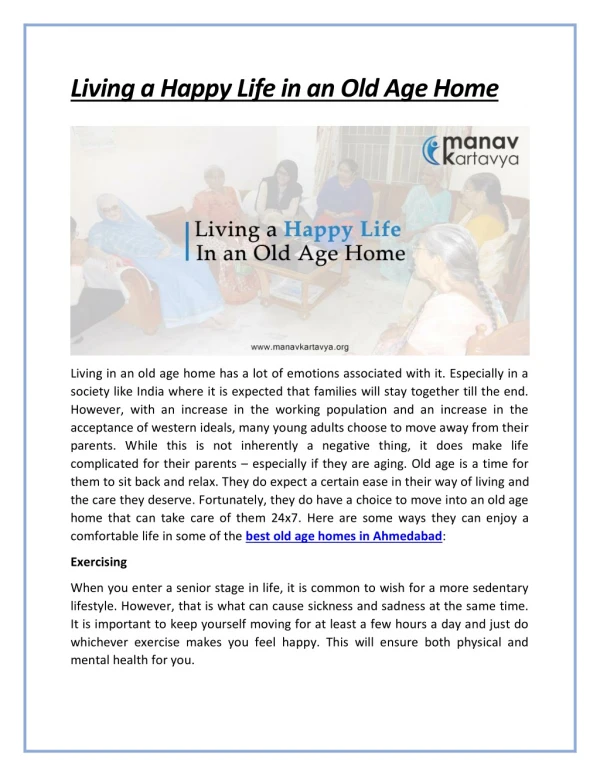 Happy Life in Old Age Home