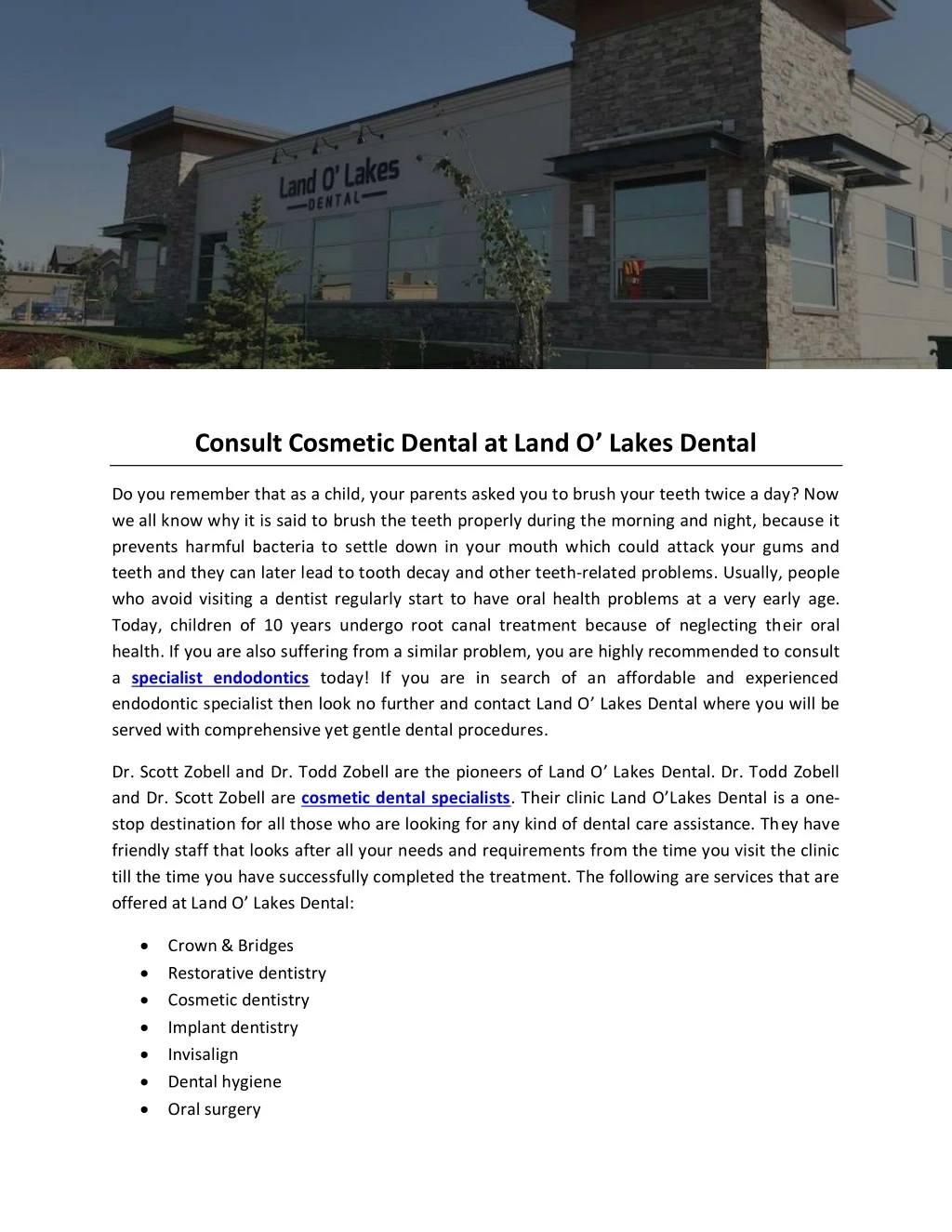 consult cosmetic dental at land o lakes dental