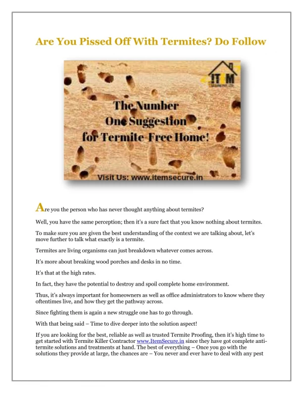 Termite pest control service in India | Anti-termite treatment India