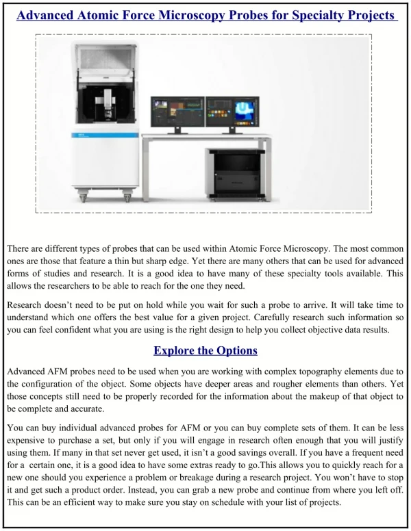 Advanced Atomic Force Microscopy Probes for Specialty Projects