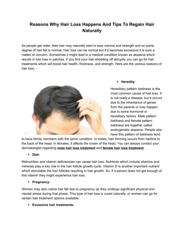 Reasons Why Hair Loss Happens And Tips To Regain Hair Naturally