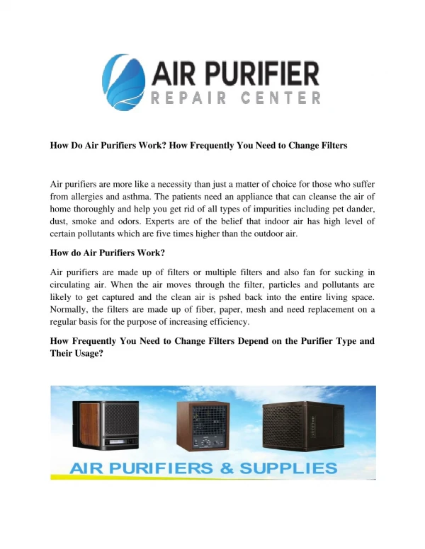 How Do Air Purifiers Work? How Frequently You Need to Change Filters