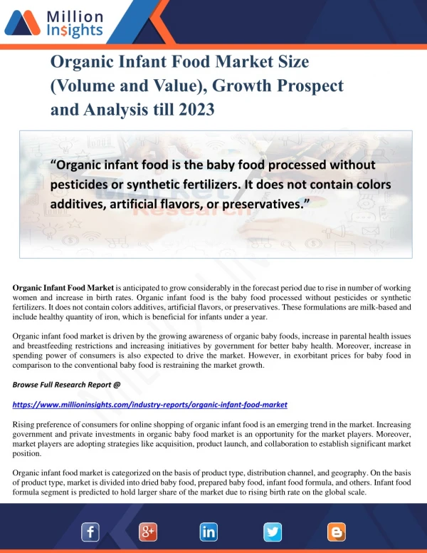 Organic Infant Food Market Size (Volume and Value), Growth Prospect and Analysis till 2023
