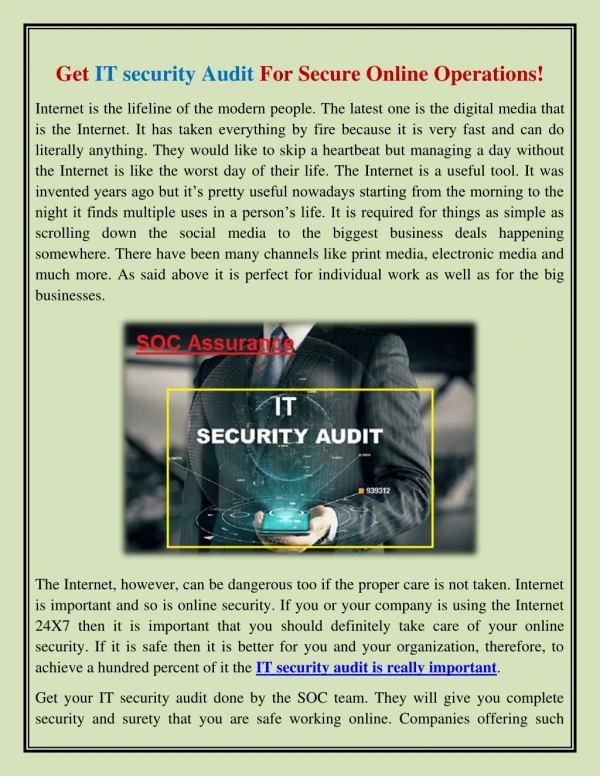 Get IT security Audit For Secure Online Operations!