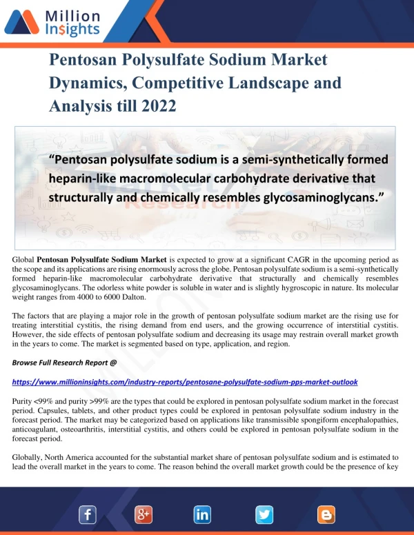 Pentosan Polysulfate Sodium Market Dynamics, Competitive Landscape and Analysis till 2022