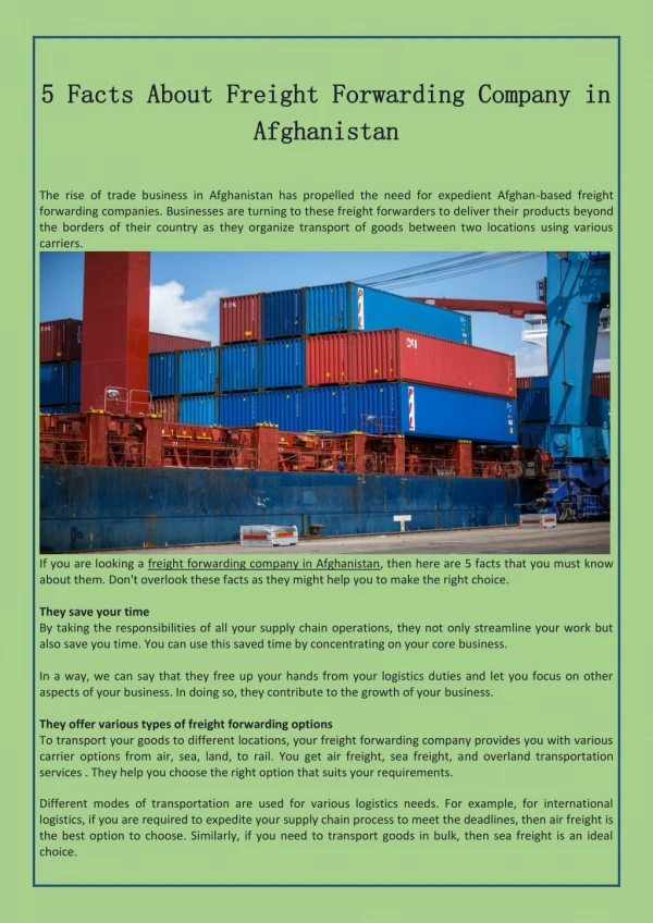 5 Facts About Freight Forwarding Company in Afghanistan