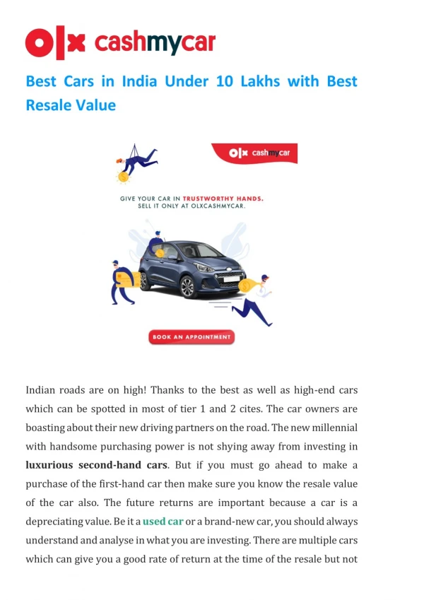 Best Cars in India Under 10 Lakhs with Best Resale Value