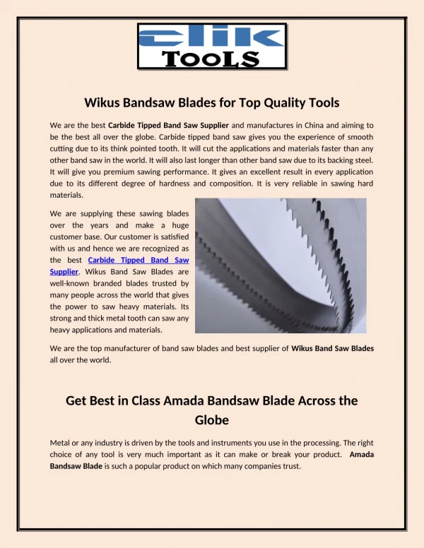 Wikus Bandsaw Blades for Top Quality Tools