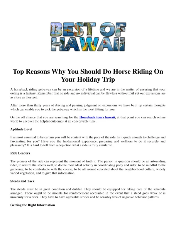 Why You Should Do Horse Riding On Your Holiday Trip