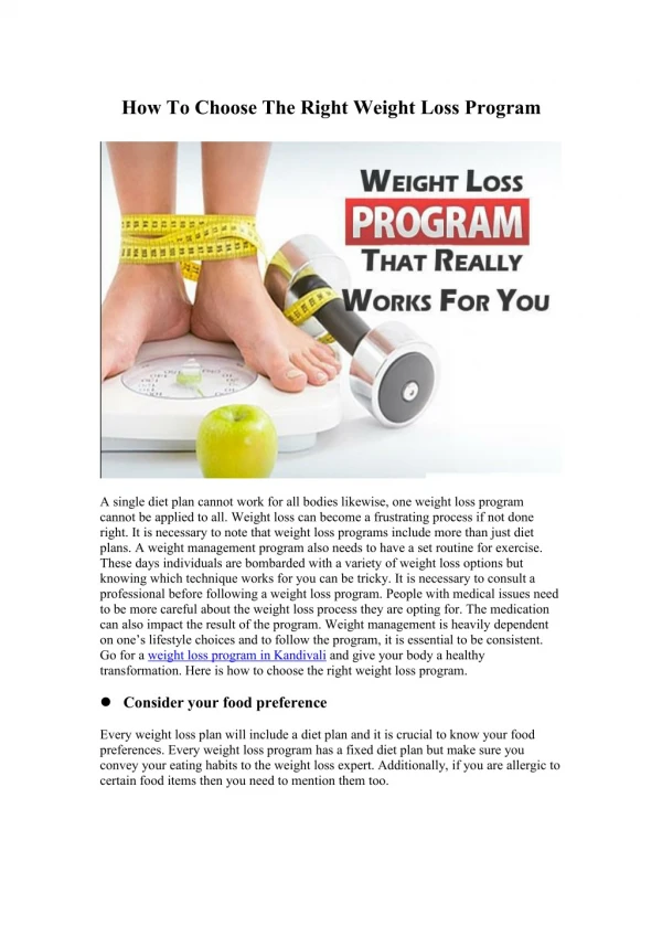 How To Choose The Right Weight Loss Program