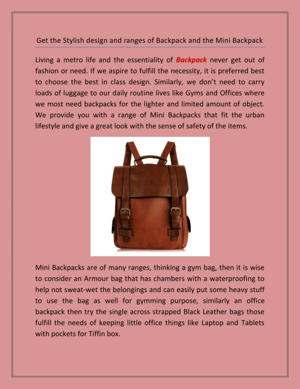 get the stylish design and ranges of backpack