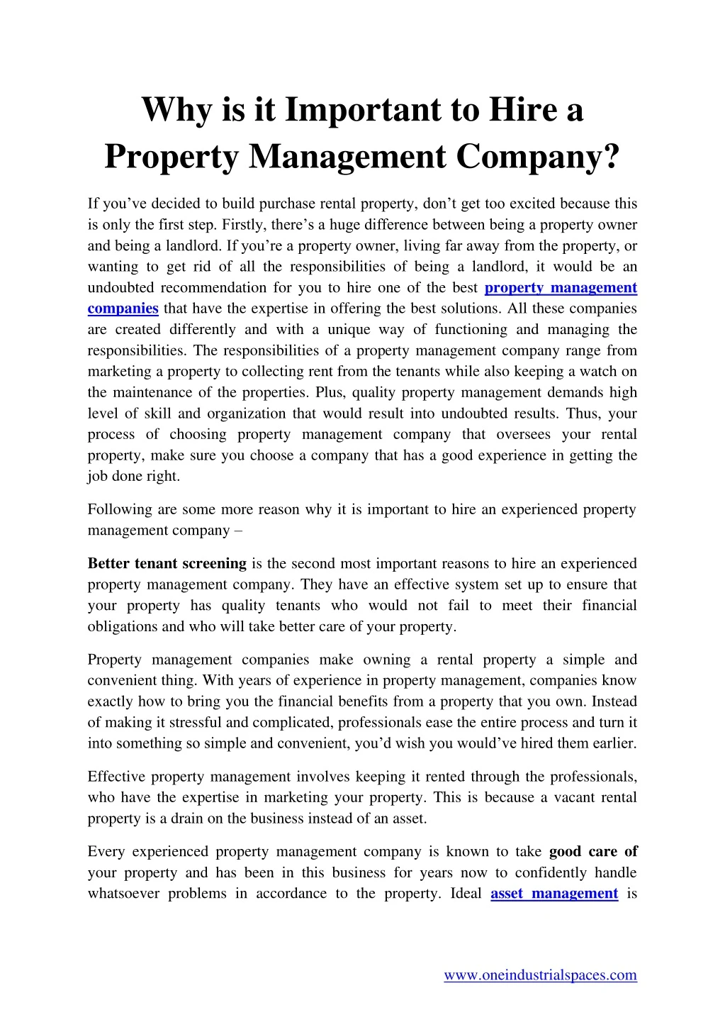 why is it important to hire a property management