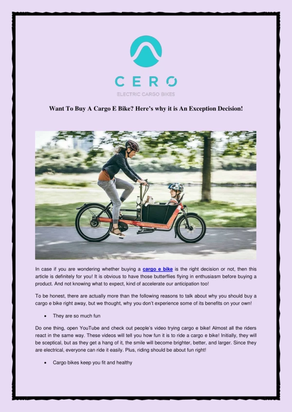 Want To Buy A Cargo E Bike?