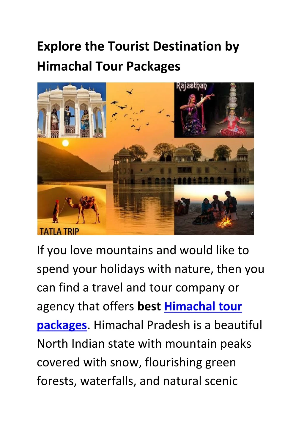 explore the tourist destination by himachal tour