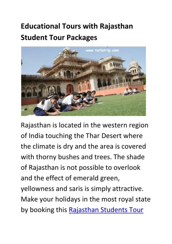 Rajasthan Student Tour Packages