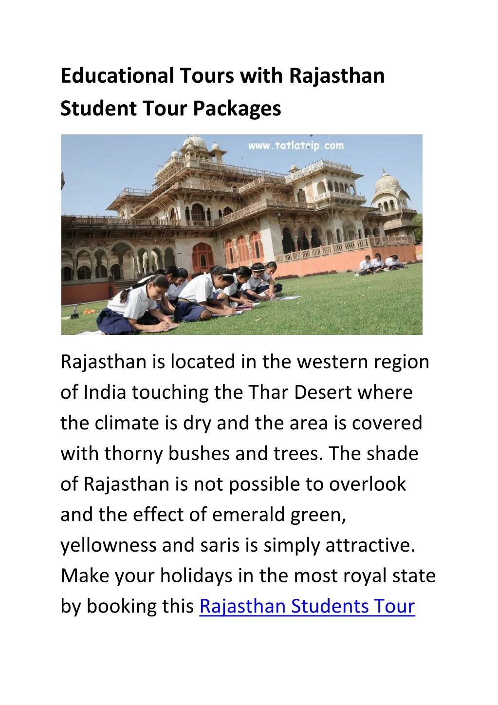 educational tours with rajasthan student tour
