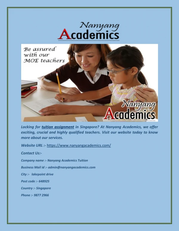 Nanyang Academics - Tuition Assignment in Singapore