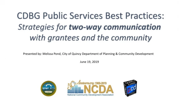 CDBG Public Services Best Practices: Strategies for two-way communication
