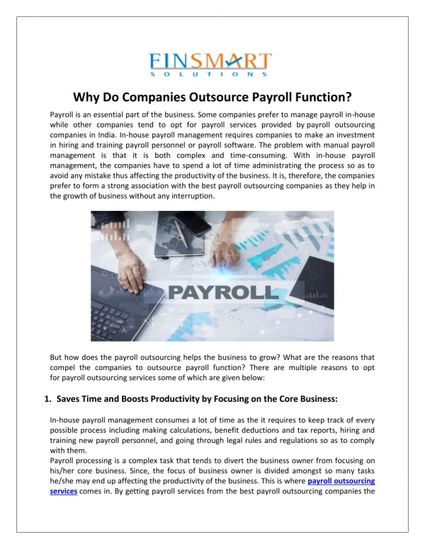 Why Do Companies Outsource Payroll Function?