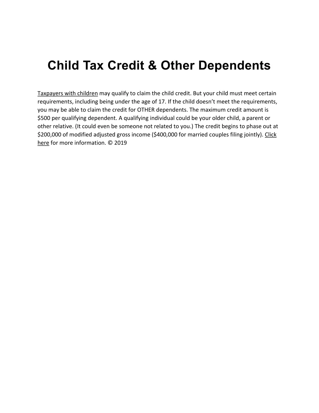 child tax credit other dependents