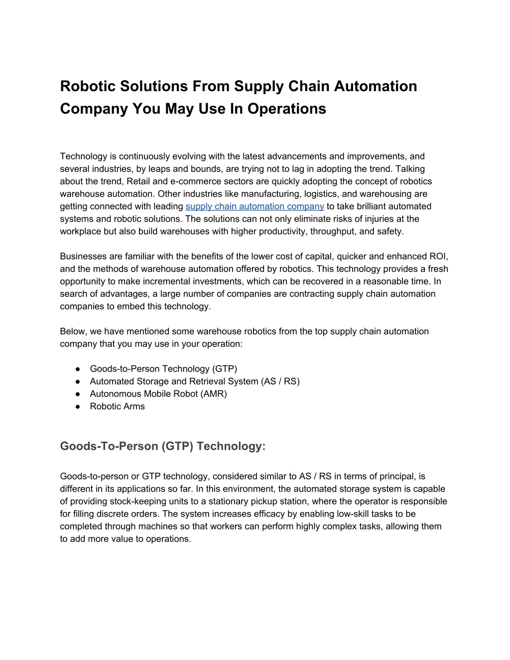 robotic solutions from supply chain automation