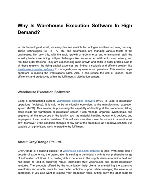 Warehouse Execution Software In High Demand