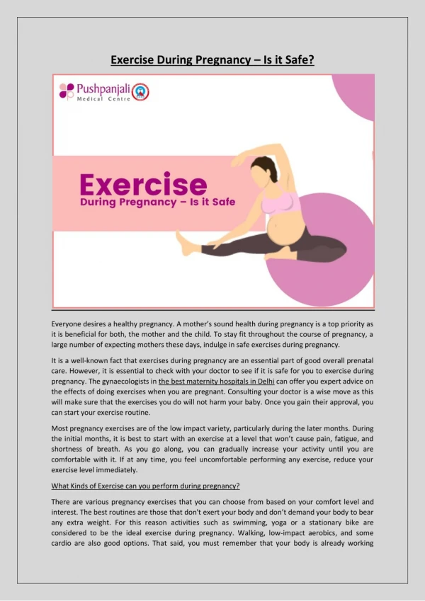Exercise During Pregnancy – Is it Safe?