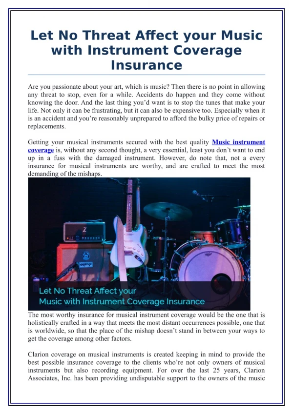 Let No Threat Affect your Music with Instrument Coverage Insurance
