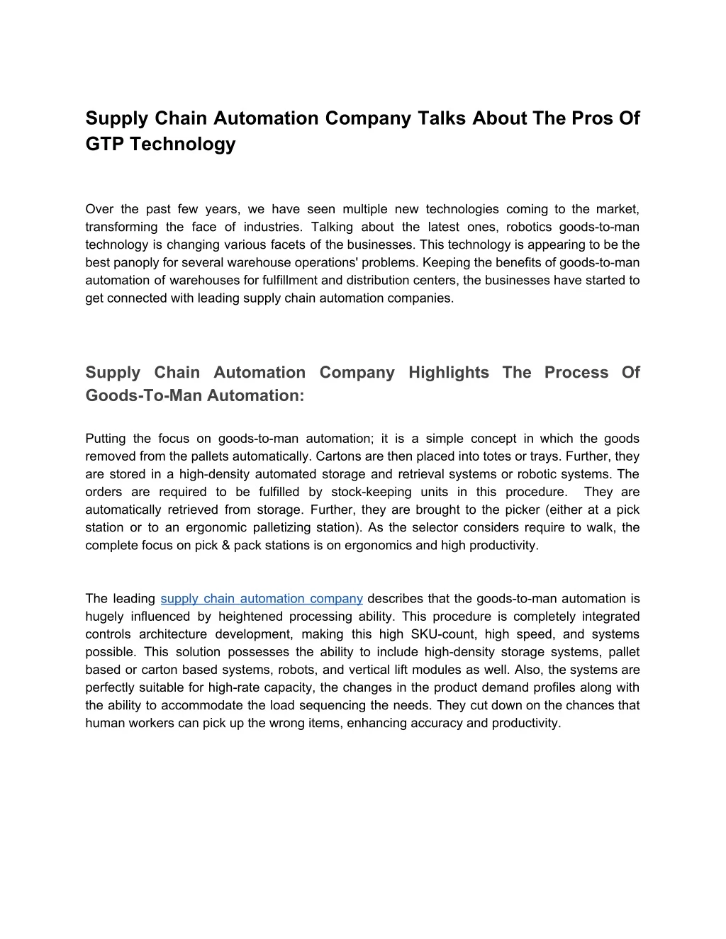 supply chain automation company talks about