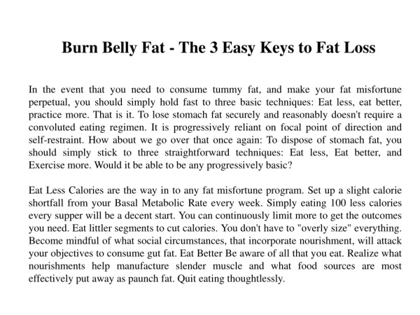 Burn Belly Fat - The 3 Easy Keys to Fat Loss