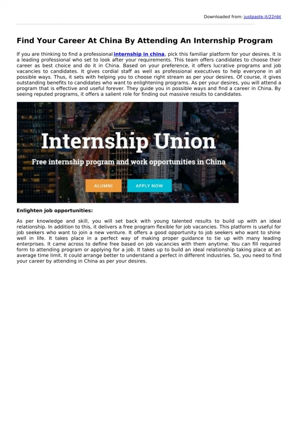 Find Your Career At China By Attending An Internship Program 2020