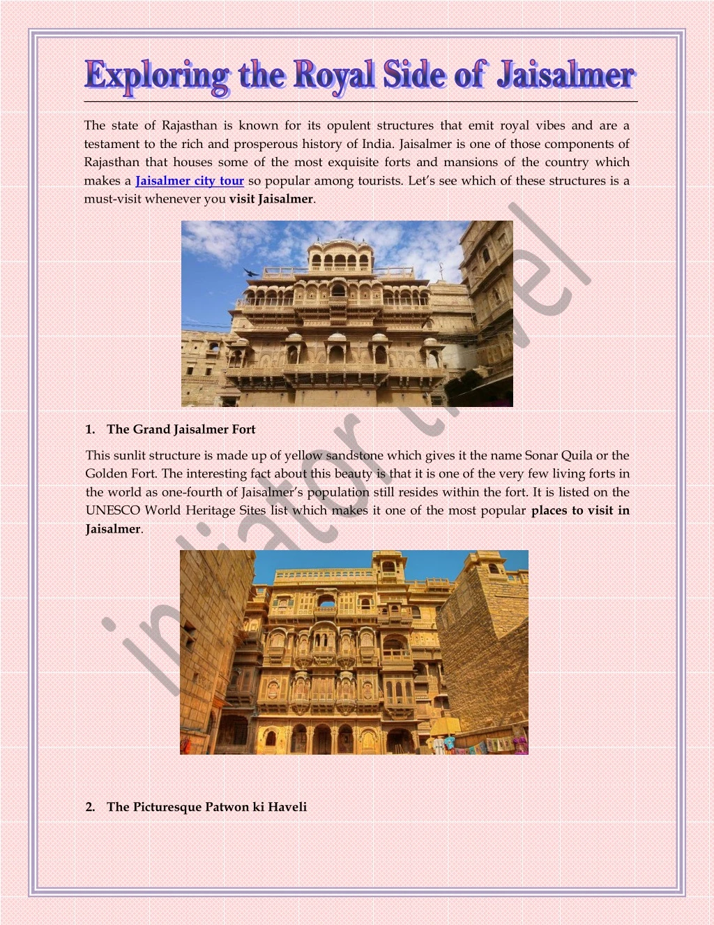 the state of rajasthan is known for its opulent