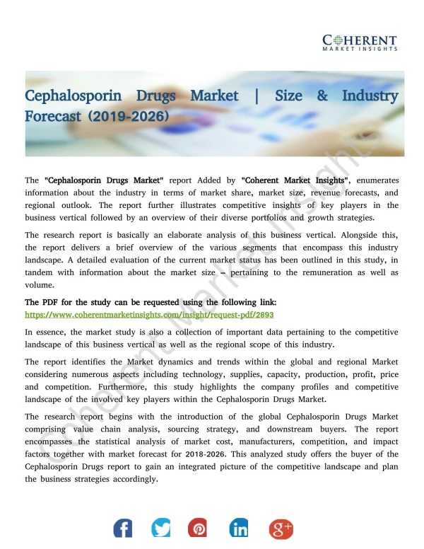 Cephalosporin Drugs Market | Size & Industry Forecast (2019-2026)