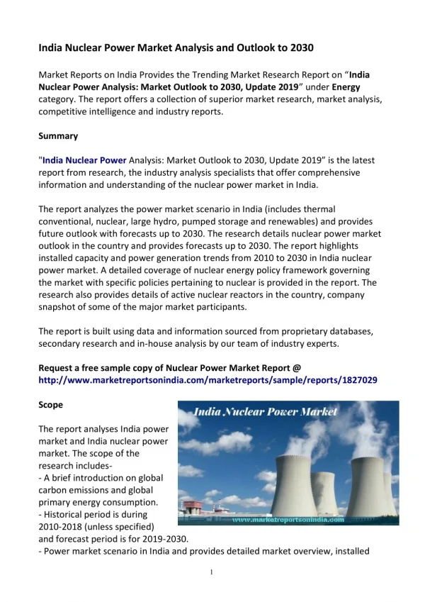 India Nuclear Power Market Research Report 2030